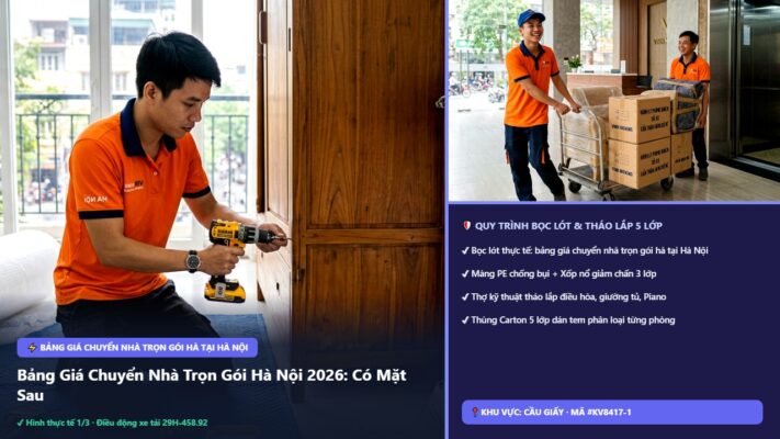 bảng giá chuyển nhà trọn gói hà tại Hà Nội - Bảng Giá Chuyển Nhà Trọn Gói Hà Nội 2026: Có Mặt Sau 15P & Bảo Hiểm 100% | Kiến Vàng Cầu Giấy (Hình thực tế 1 - Mã #KV8417-1)