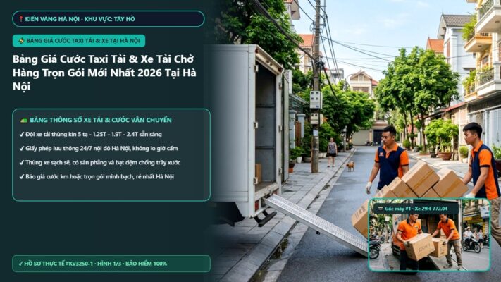 bảng giá cước taxi tải & xe tại Hà Nội - Bảng Giá Cước Taxi Tải & Xe Tải Chở Hàng Trọn Gói Mới Nhất 2026 Tại Hà Nội | Kiến Vàng Tây Hồ (Hình thực tế 1 - Mã #KV3250-1)