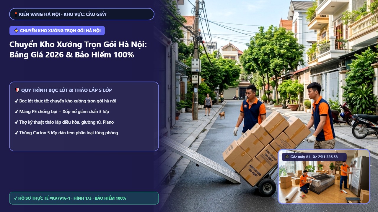 chuyển kho xưởng trọn gói hà nội - Chuyển Kho Xưởng Trọn Gói Hà Nội: Bảng Giá 2026 & Bảo Hiểm 100% | Kiến Vàng Cầu Giấy (Hình thực tế 1 - Mã #KV7916-1)