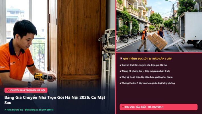 chuyển nhà trọn gói Hà Nội - Bảng Giá Chuyển Nhà Trọn Gói Hà Nội 2026: Có Mặt Sau 15P & Bảo Hiểm 100% | Kiến Vàng Cầu Giấy (Hình thực tế 1 - Mã #KV7581-1)