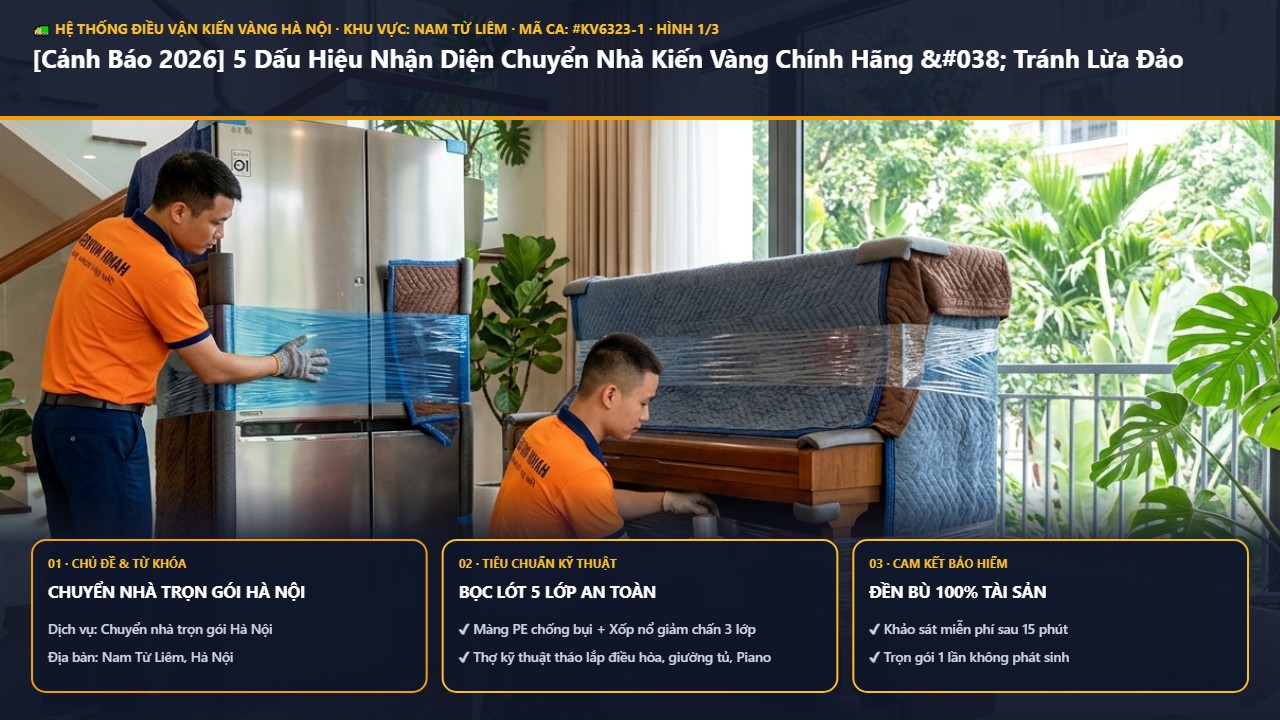 chuyển nhà trọn gói Hà Nội - [Cảnh Báo 2026] 5 Dấu Hiệu Nhận Diện Chuyển Nhà Kiến Vàng Chính Hãng & Tránh Lừa Đảo | Kiến Vàng Nam Từ Liêm (Hình thực tế 1 - Mã #KV6323-1)