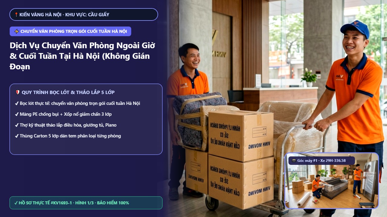 chuyển văn phòng trọn gói cuối tuần Hà Nội - Dịch Vụ Chuyển Văn Phòng Ngoài Giờ & Cuối Tuần Tại Hà Nội (Không Gián Đoạn Việc) | Kiến Vàng Cầu Giấy (Hình thực tế 1)