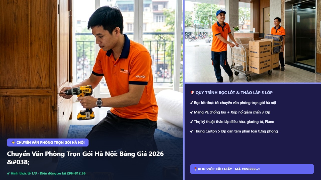 chuyển văn phòng trọn gói hà nội - Chuyển Văn Phòng Trọn Gói Hà Nội: Bảng Giá 2026 & 5 Mẹo Tiết Kiệm 40% Chi Phí | Kiến Vàng Cầu Giấy (Hình thực tế 1 - Mã #KV6866-1)