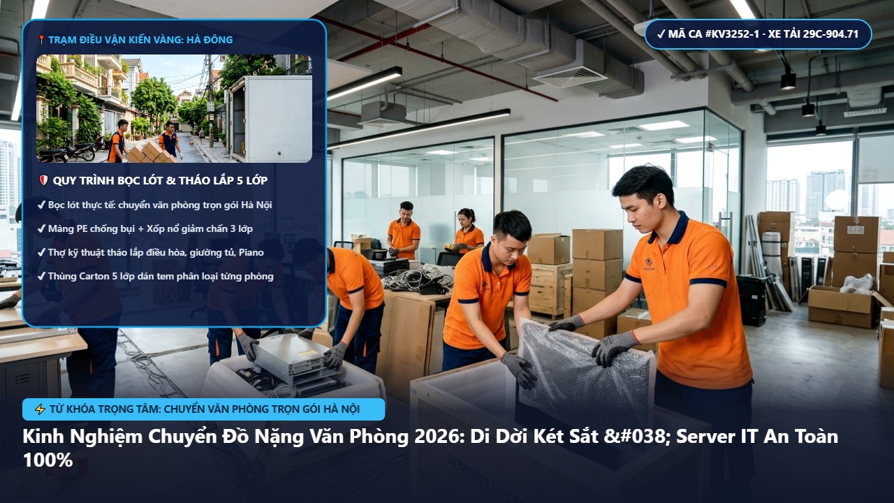 chuyển văn phòng trọn gói Hà Nội - Kinh Nghiệm Chuyển Đồ Nặng Văn Phòng 2026: Di Dời Két Sắt & Server IT An Toàn 100% | Kiến Vàng Hà Đông (Hình thực tế 1 - Mã #KV3252-1)