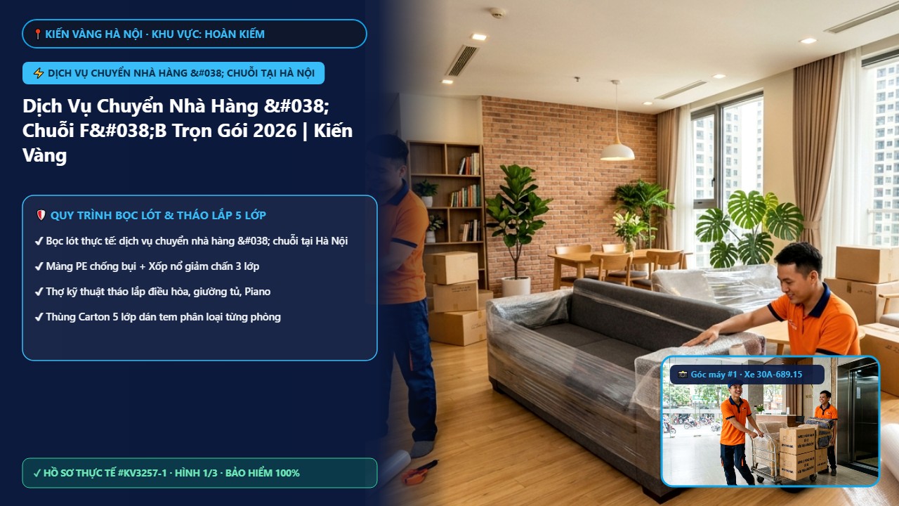 dịch vụ chuyển nhà hàng & chuỗi tại Hà Nội - Dịch Vụ Chuyển Nhà Hàng & Chuỗi F&B Trọn Gói 2026 | Kiến Vàng (Cam Kết Zero Downtime) | Kiến Vàng Hoàn Kiếm (Hình thực tế 1 - Mã #KV3257-1)