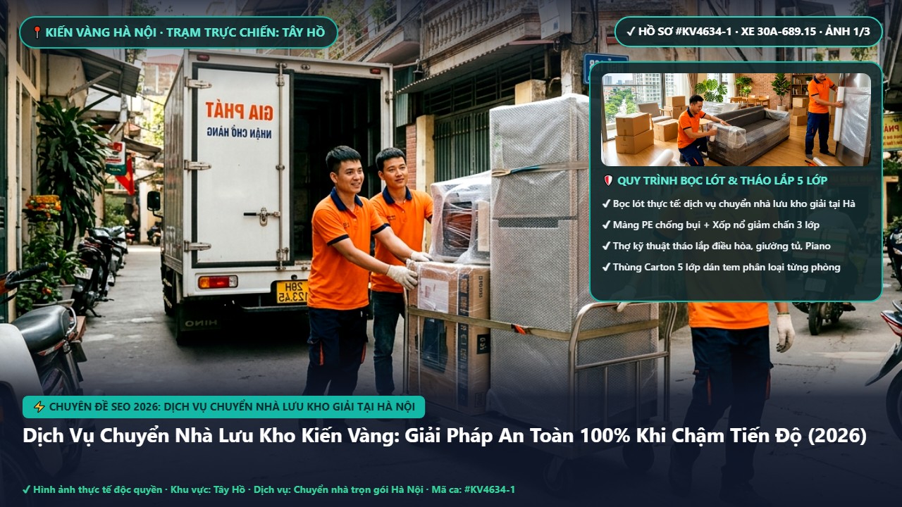 dịch vụ chuyển nhà lưu kho giải tại Hà Nội - Dịch Vụ Chuyển Nhà Lưu Kho Kiến Vàng: Giải Pháp An Toàn 100% Khi Chậm Tiến Độ (2026) | Kiến Vàng Tây Hồ (Hình thực tế 1 - Mã #KV4634-1)