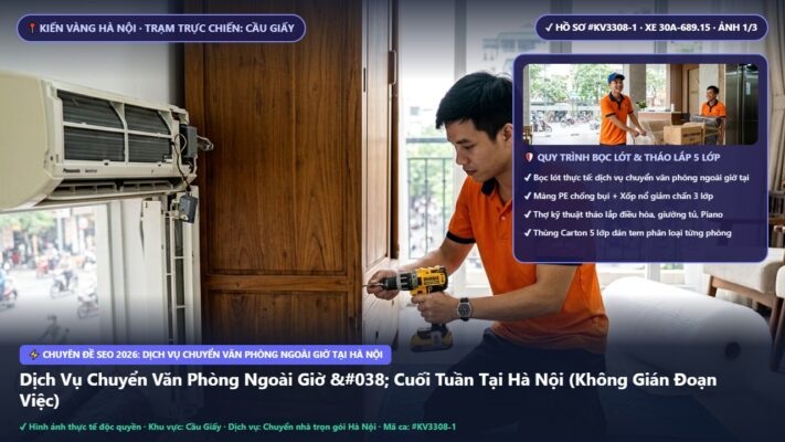 dịch vụ chuyển văn phòng ngoài giờ tại Hà Nội - Dịch Vụ Chuyển Văn Phòng Ngoài Giờ & Cuối Tuần Tại Hà Nội (Không Gián Đoạn Việc) (Bảng Giá Mới Nhất 2026) | Kiến Vàng Cầu Giấy (Hình thực tế 1 - Mã #KV3308-1)