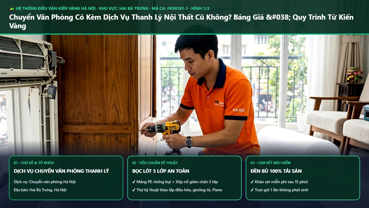 Nhân viên Kiến Vàng kiểm tra nội thất cũ tại văn phòng