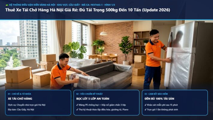 xe tải chở hàng - Thuê Xe Tải Chở Hàng Hà Nội Giá Rẻ: Đủ Tải Trọng 500kg Đến 10 Tấn (Update 2026) | Kiến Vàng Cầu Giấy (Hình thực tế 1 - Mã #KV7443-1)